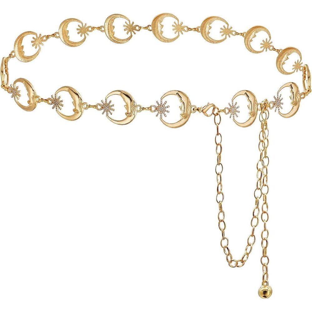 Women Chain Belt Alloy Hollow Circle Gold Dress Waist Accessory for Casual